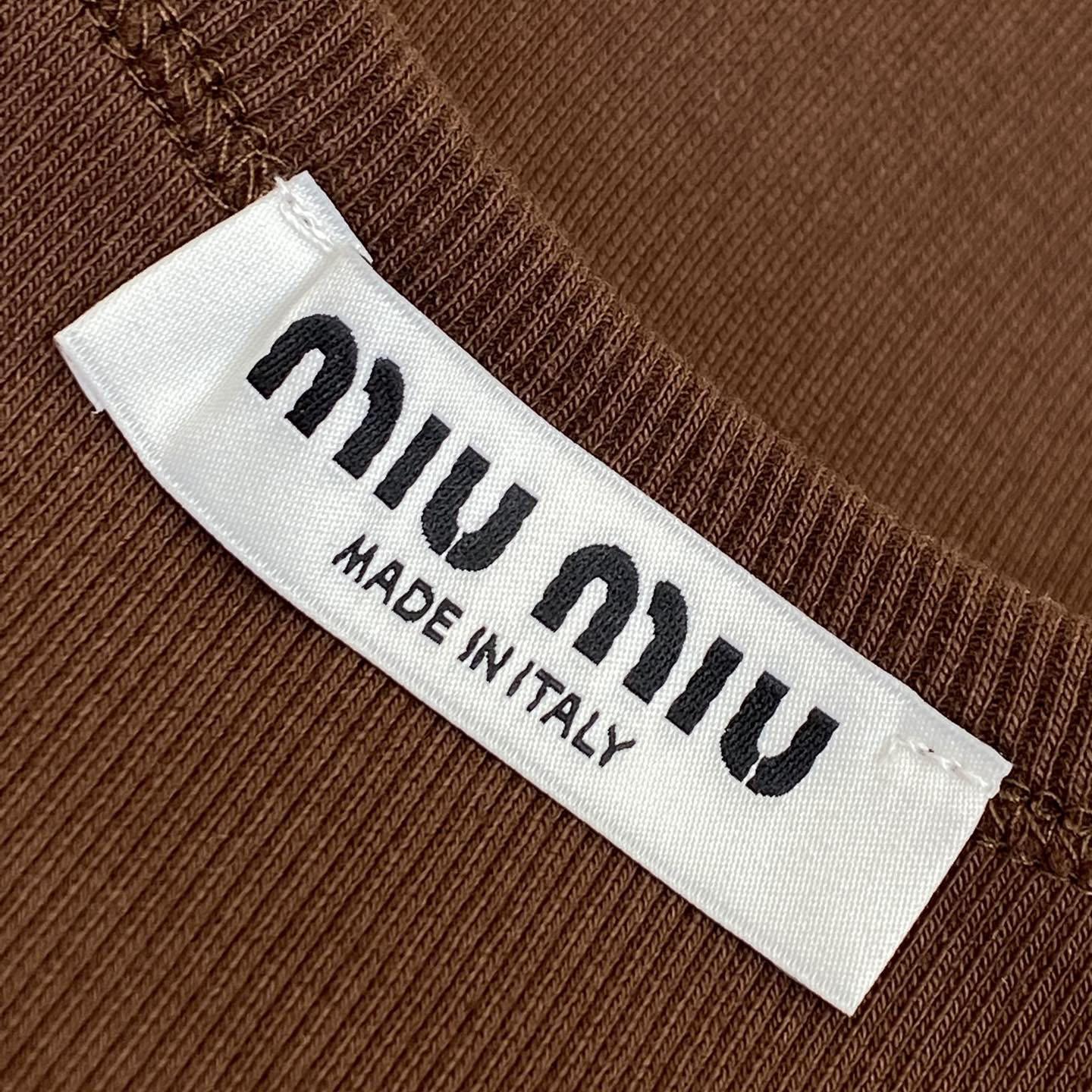 Miu Miu Brown Ribbed Cropped T-Shirt - DopestKickz