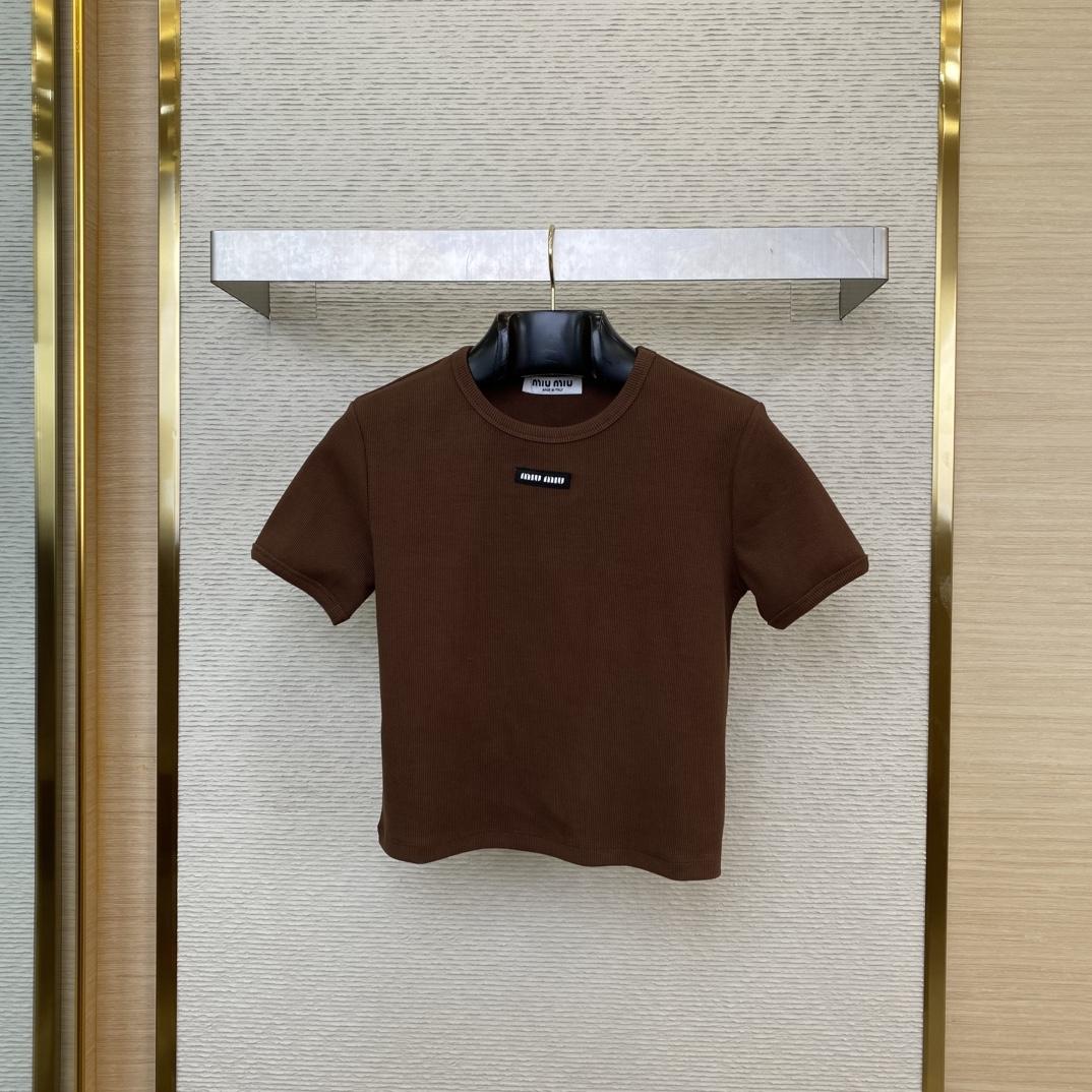 Miu Miu Brown Ribbed Cropped T-Shirt - DopestKickz