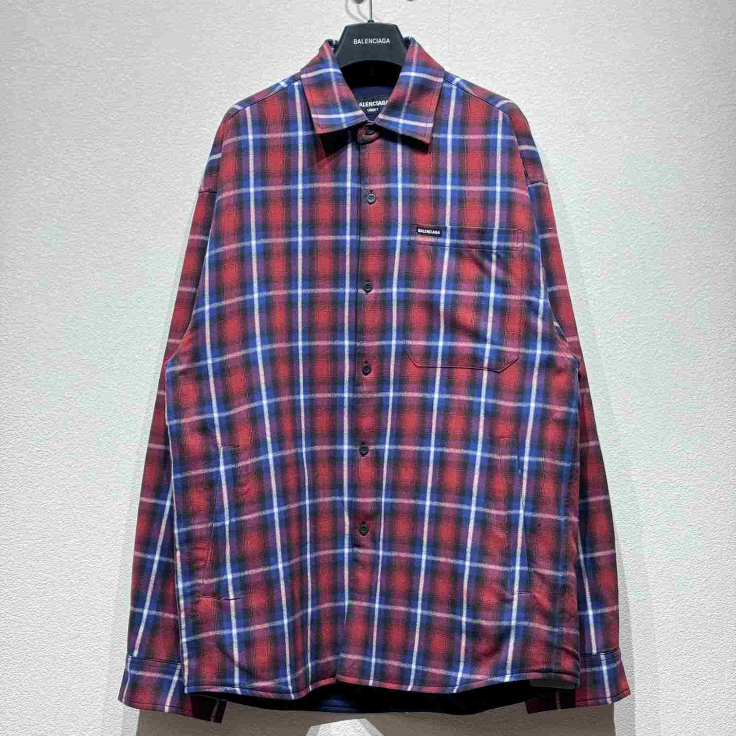 Balenciaga Lined Shirt In Red And Blue - DopestKickz