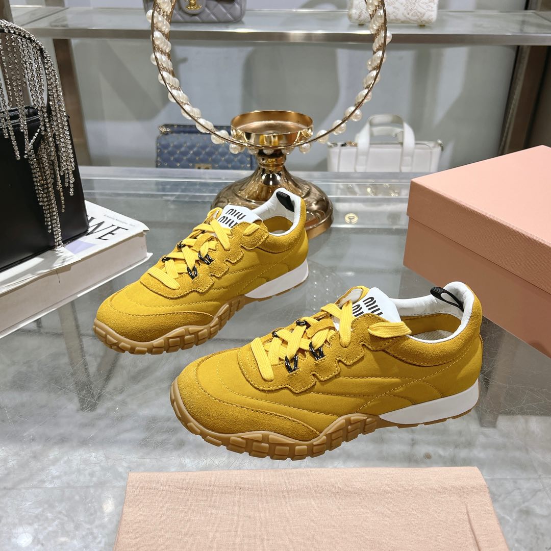 Miu Miu Tyre Technical Fabric And Suede Sneakers - DopestKickz