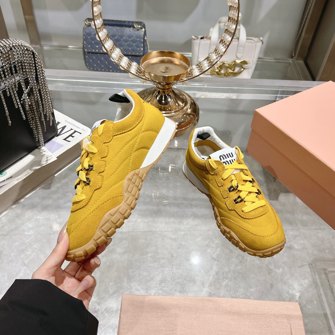 Miu Miu Tyre Technical Fabric And Suede Sneakers - DopestKickz