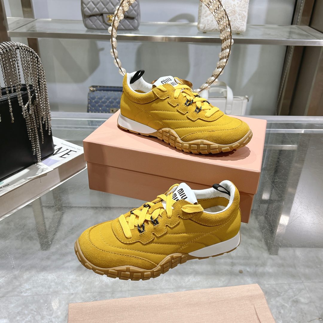 Miu Miu Tyre Technical Fabric And Suede Sneakers - DopestKickz