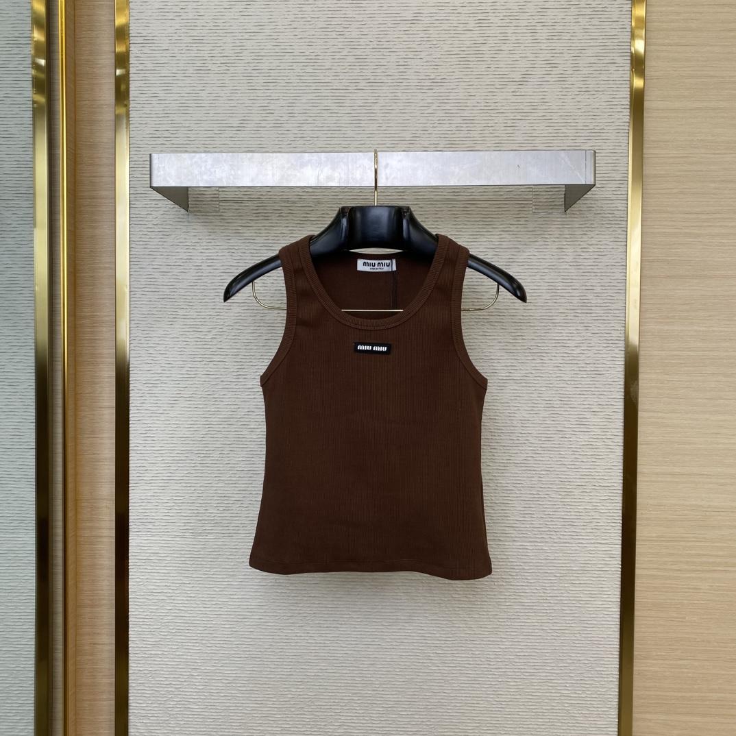 Miu Miu Brown Ribbed Knit Tank Top - DopestKickz