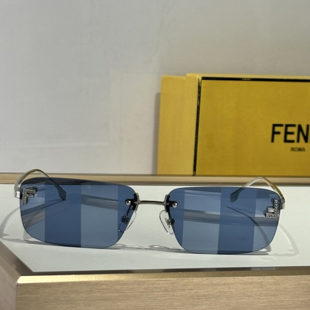 Fendi First Crystal Palladium-colored Sunglasses With Blue Lenses    - DopestKickz