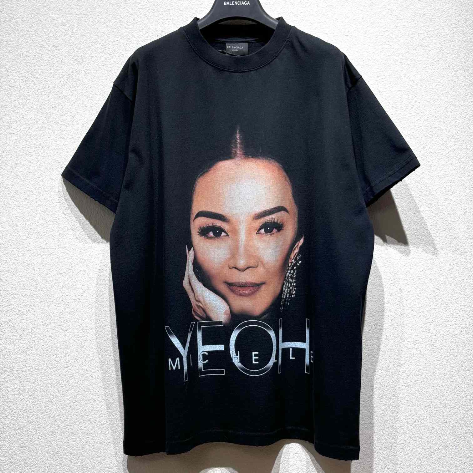 Balenciaga Michelle Boxy T-Shirt In faded Washed Black Dry Jersey - DopestKickz