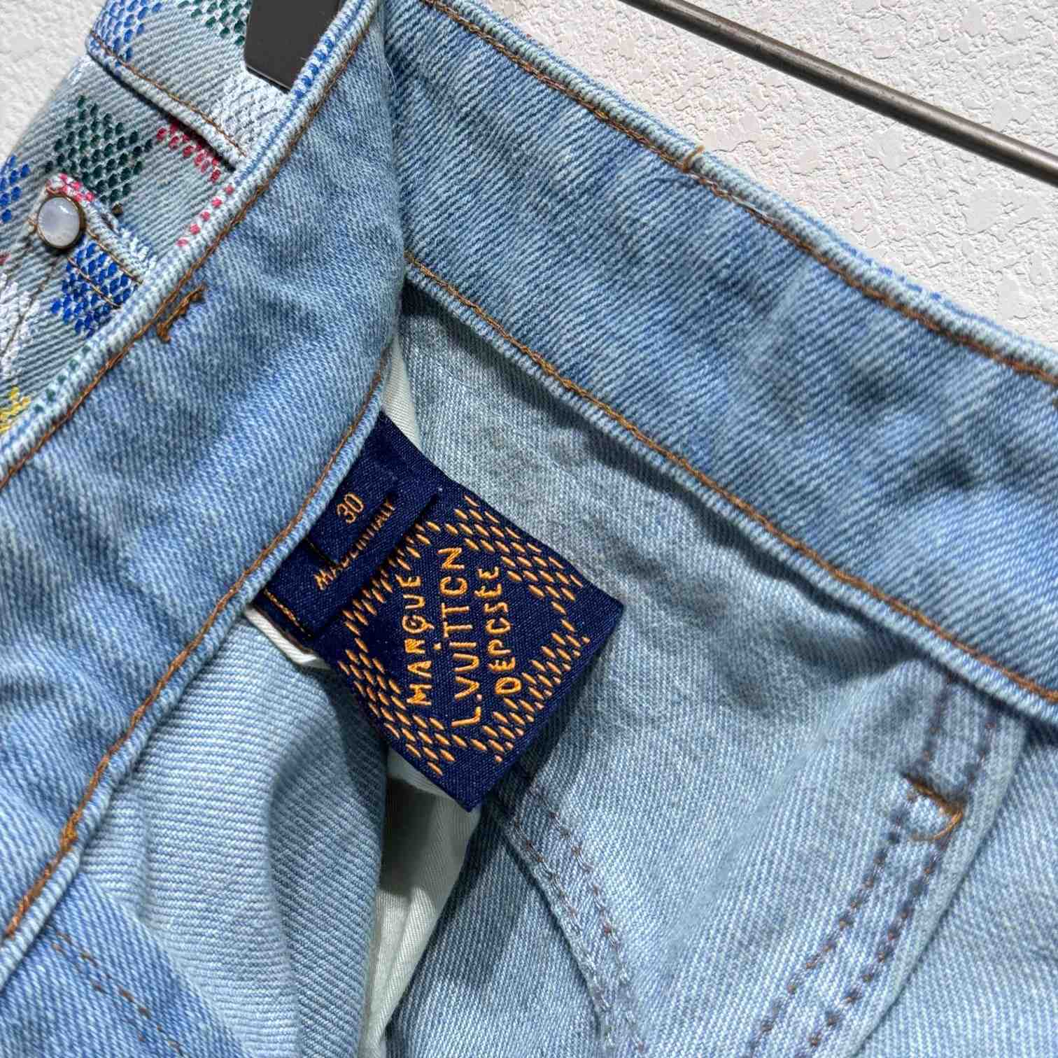 Louis Vuitton Damier Denim Wide-Leg Pants  1AHBMK - DopestKickz
