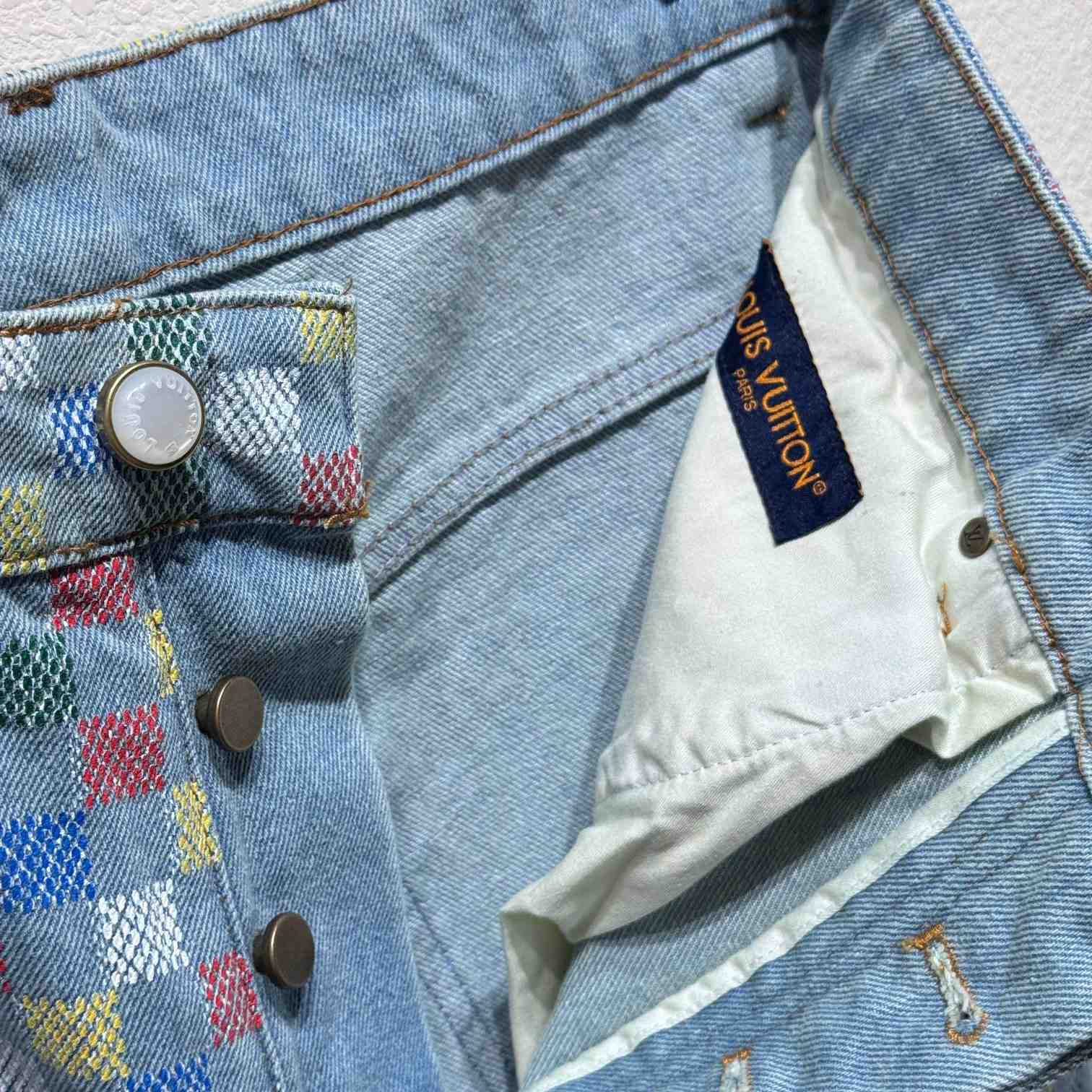 Louis Vuitton Damier Denim Wide-Leg Pants  1AHBMK - DopestKickz
