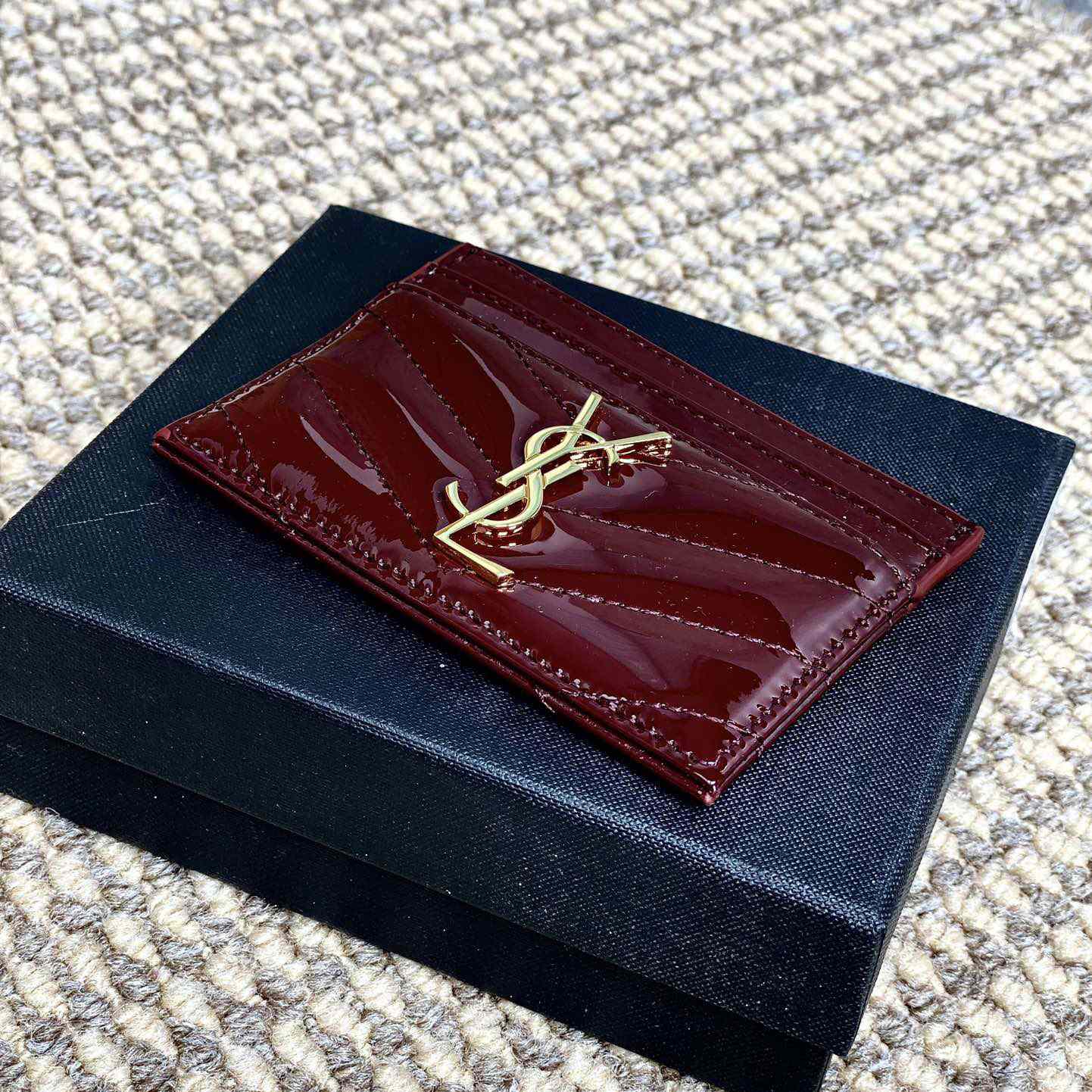 Saint Laurent Cassandre Matelasse Card Case In Patent Leather - DopestKickz