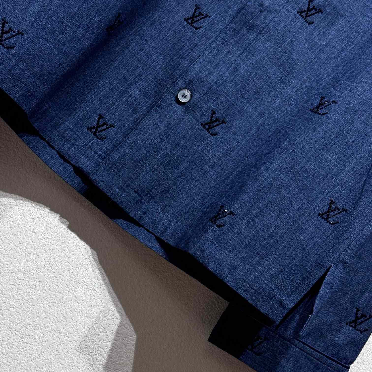 Louis Vuitton LV Blason Embellished Denim Pajama Shirt   1AGJMI - DopestKickz