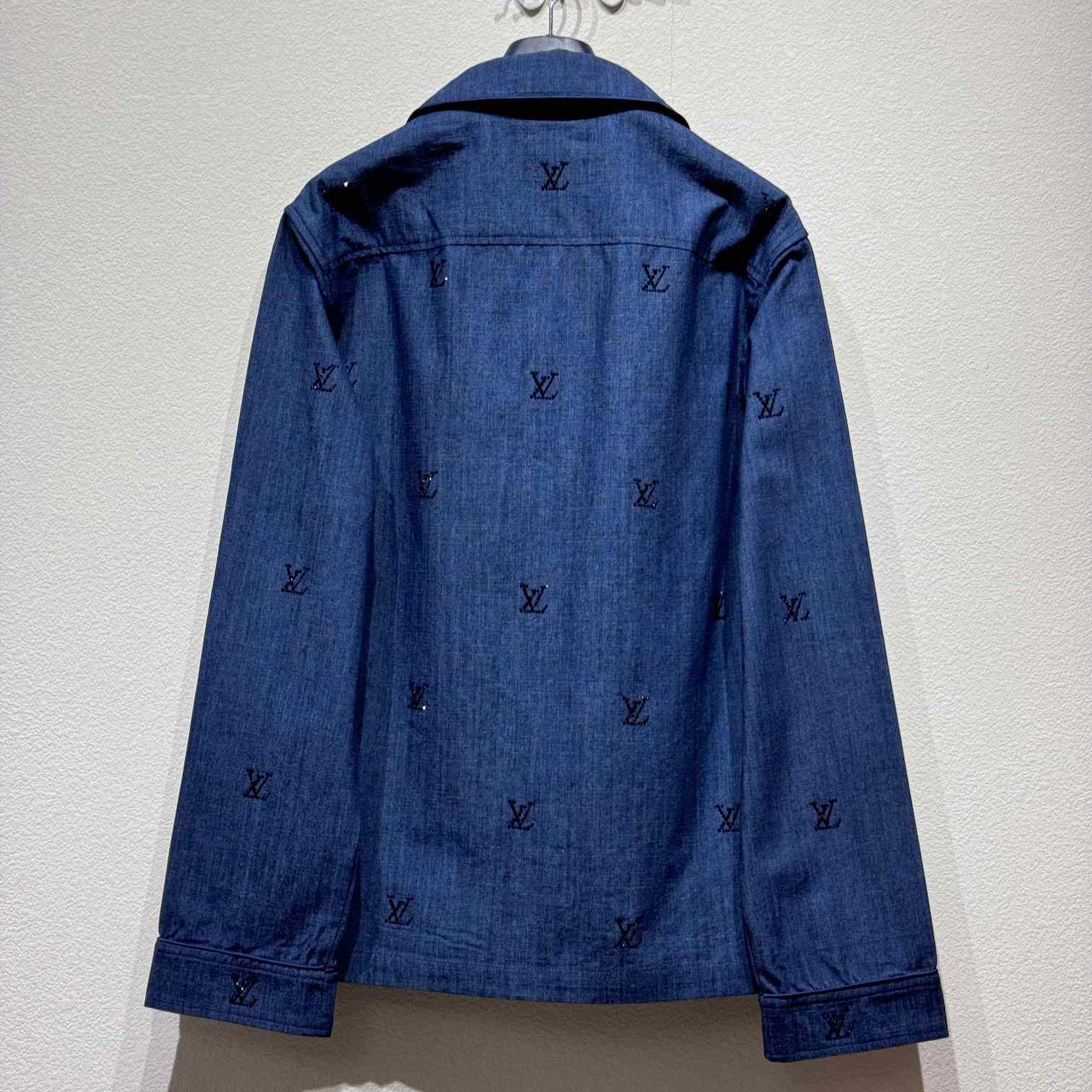 Louis Vuitton LV Blason Embellished Denim Pajama Shirt   1AGJMI - DopestKickz
