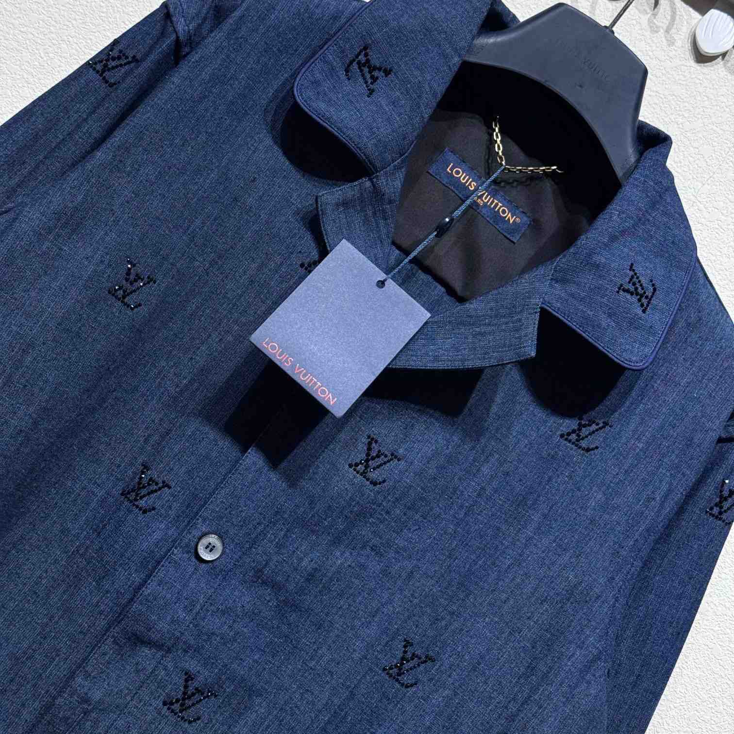 Louis Vuitton LV Blason Embellished Denim Pajama Shirt   1AGJMI - DopestKickz