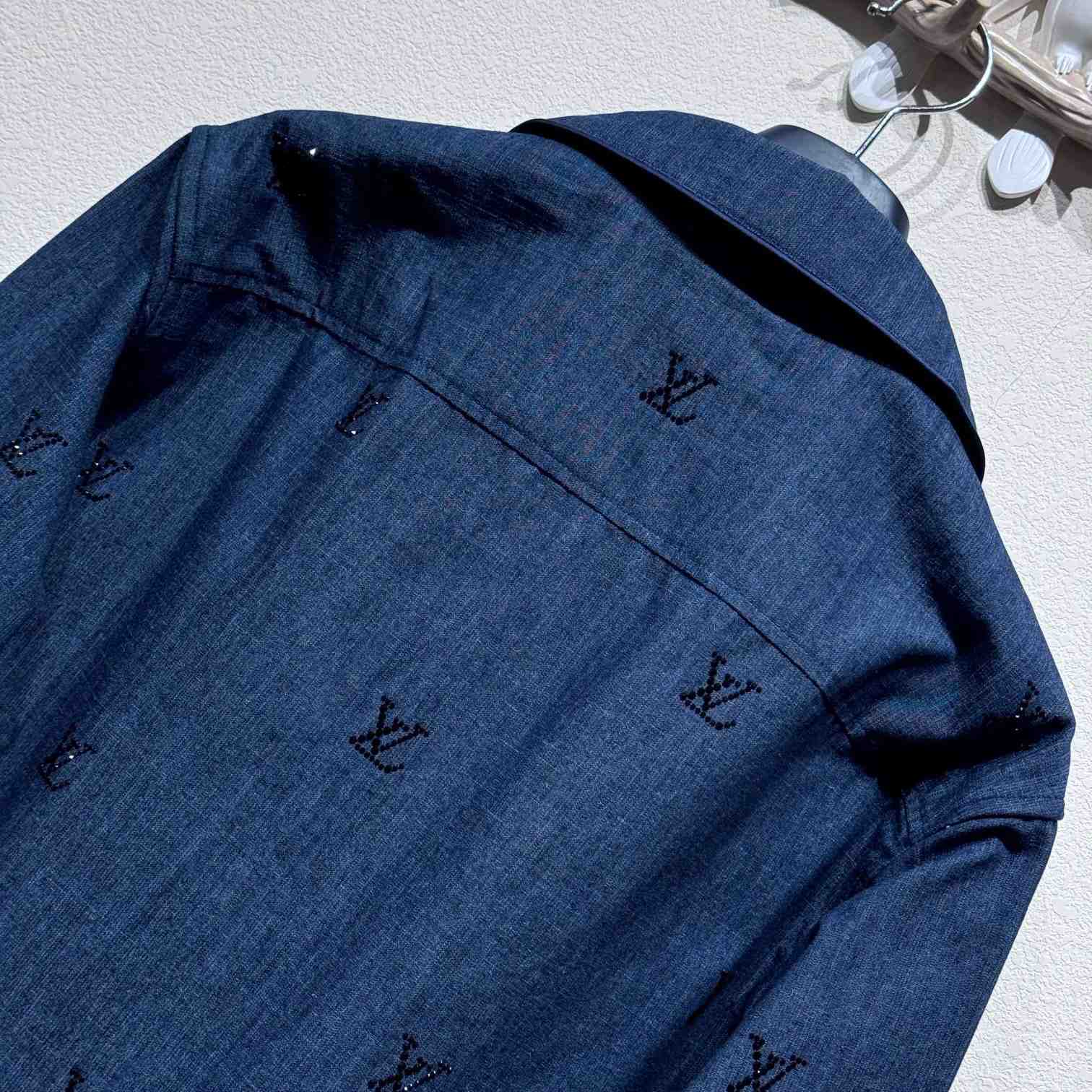 Louis Vuitton LV Blason Embellished Denim Pajama Shirt   1AGJMI - DopestKickz