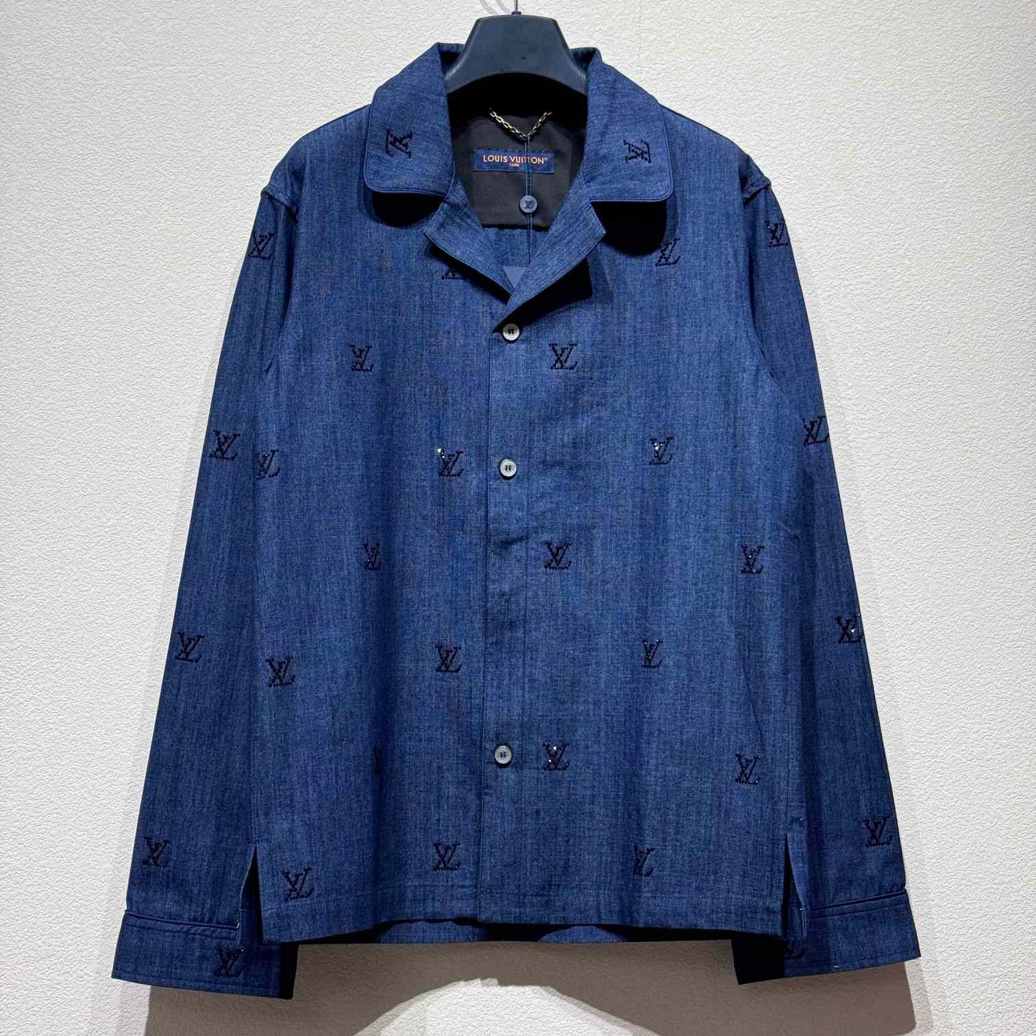 Louis Vuitton LV Blason Embellished Denim Pajama Shirt   1AGJMI - DopestKickz