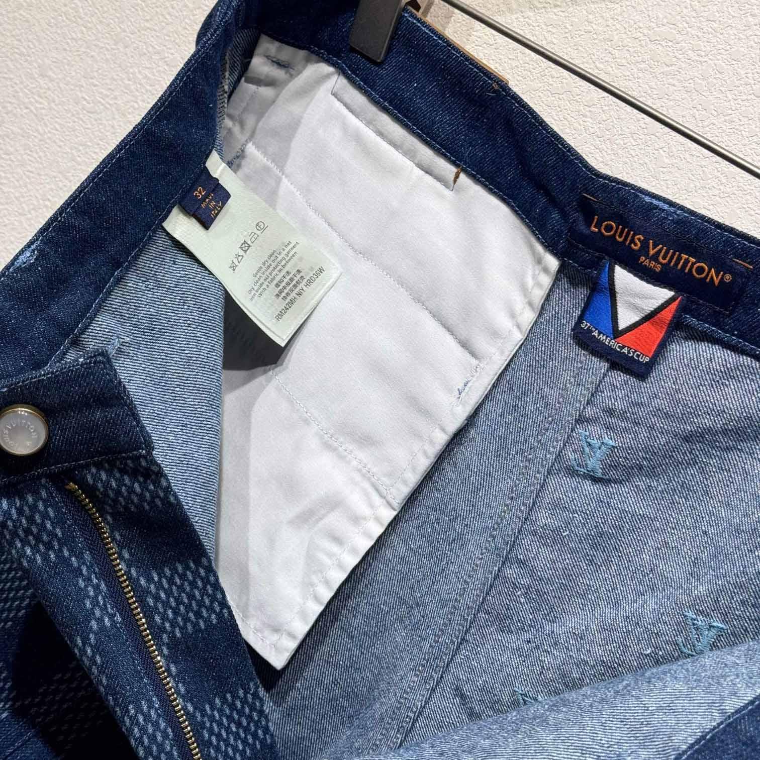 Louis Vuitton Embroidered Damier Denim Shorts  1AFVO5 - DopestKickz