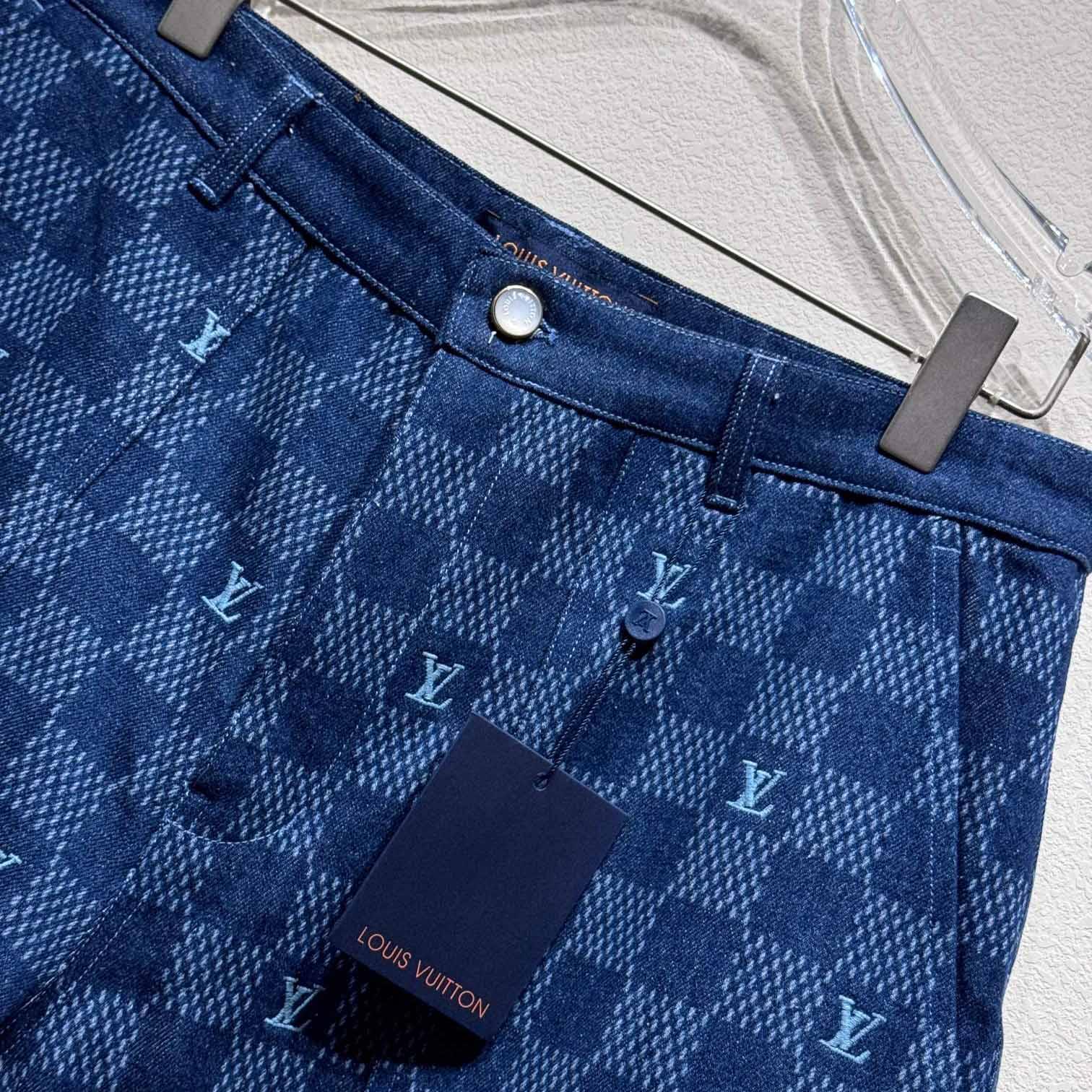 Louis Vuitton Embroidered Damier Denim Shorts  1AFVO5 - DopestKickz