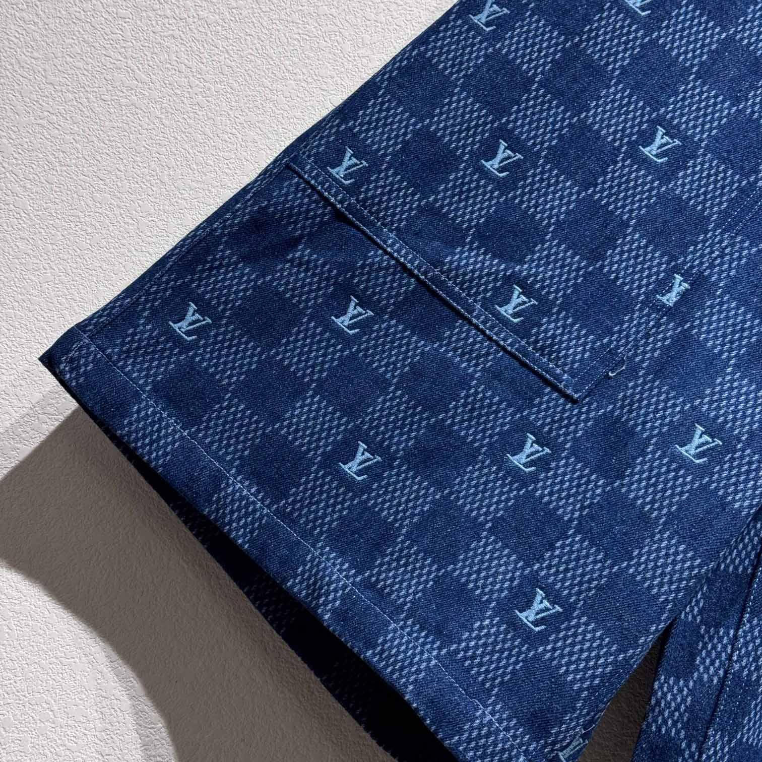 Louis Vuitton Embroidered Damier Denim Shorts  1AFVO5 - DopestKickz