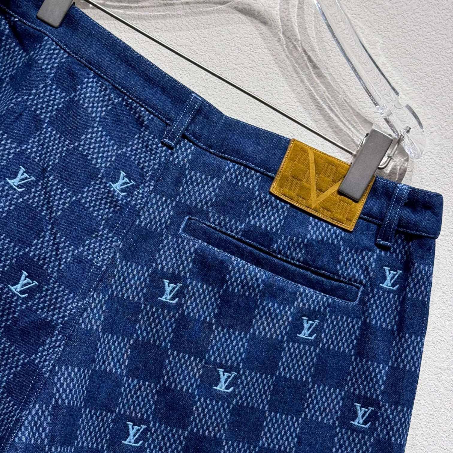 Louis Vuitton Embroidered Damier Denim Shorts  1AFVO5 - DopestKickz