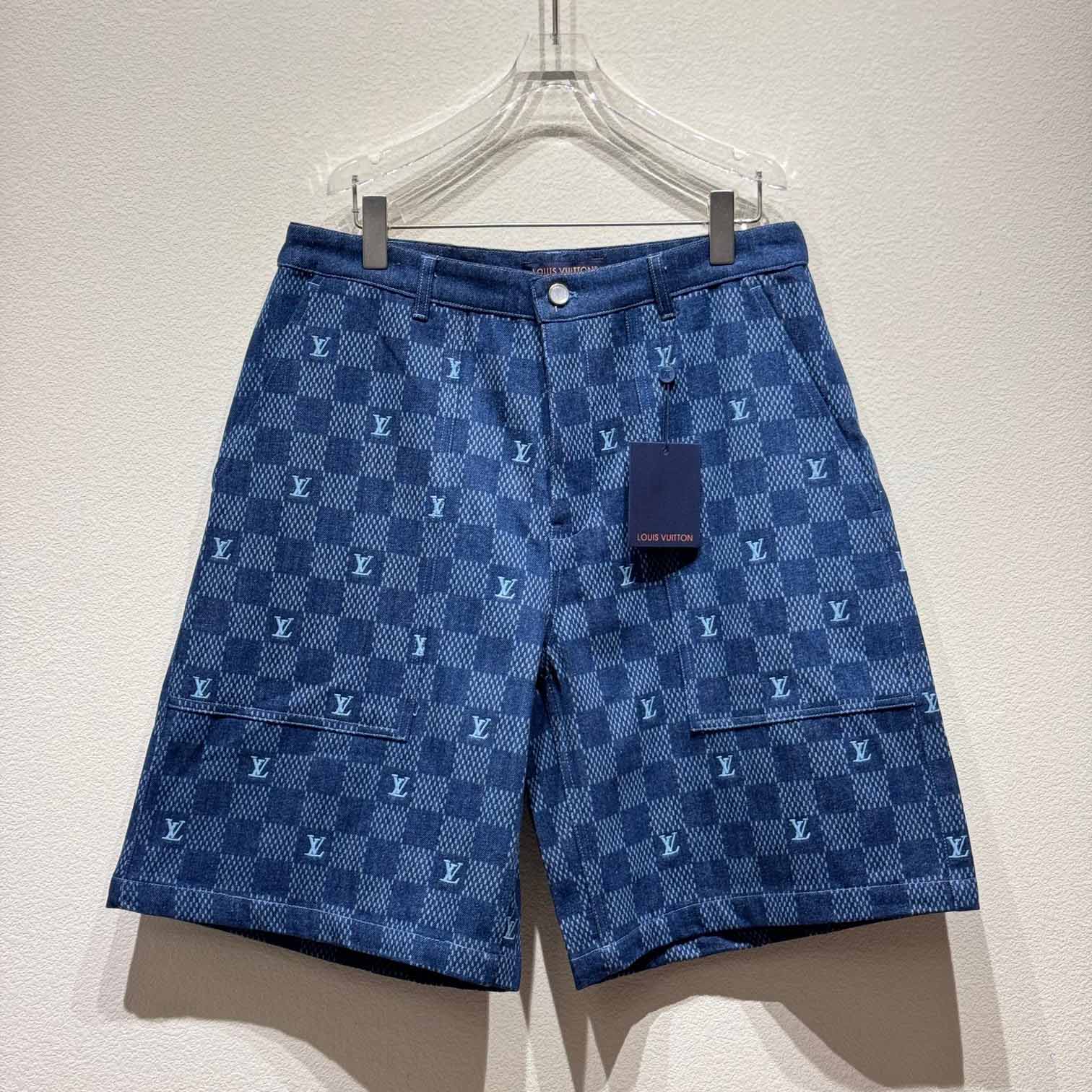 Louis Vuitton Embroidered Damier Denim Shorts  1AFVO5 - DopestKickz