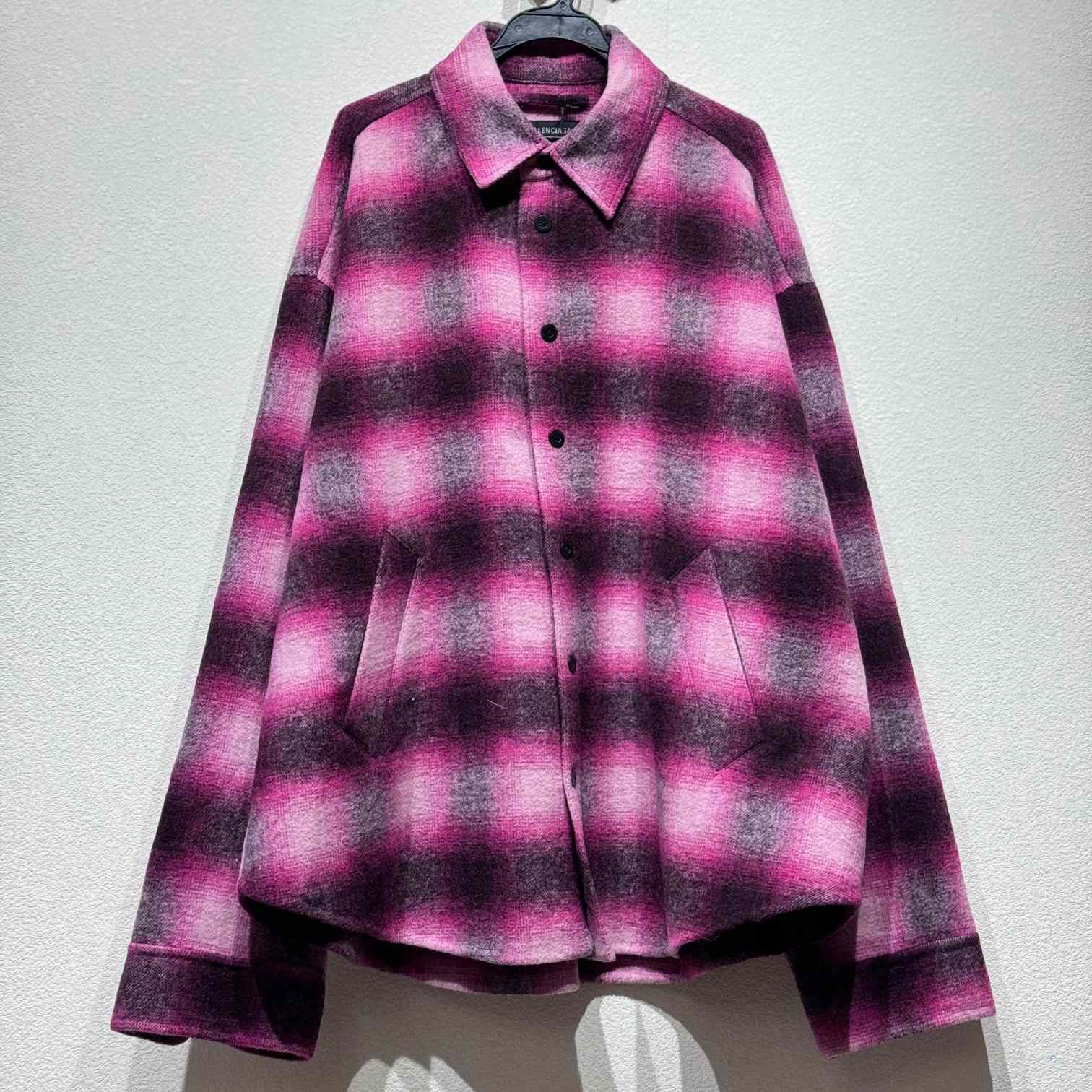 Balenciaga Padded Shirt In Pink And Black Check Flannel - DopestKickz