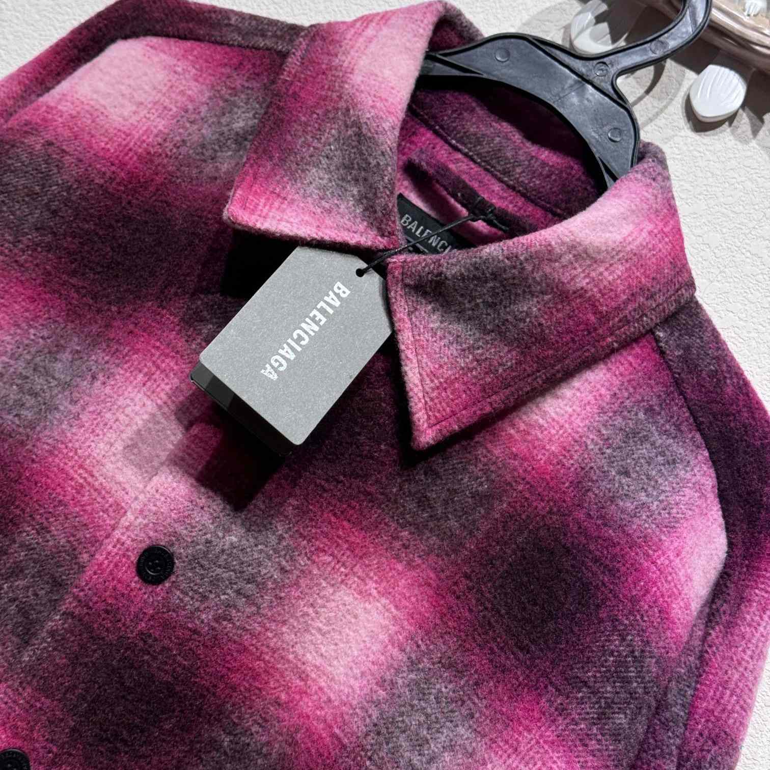 Balenciaga Padded Shirt In Pink And Black Check Flannel - DopestKickz