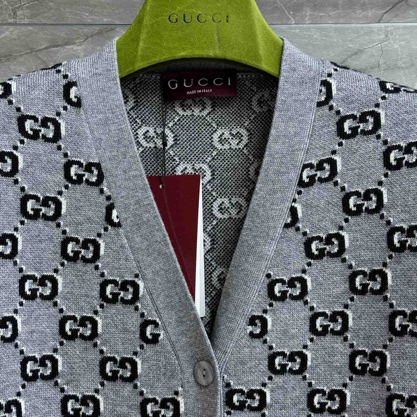 Gucci Wool Jacquard Cardigan With GG Shadow - DopestKickz