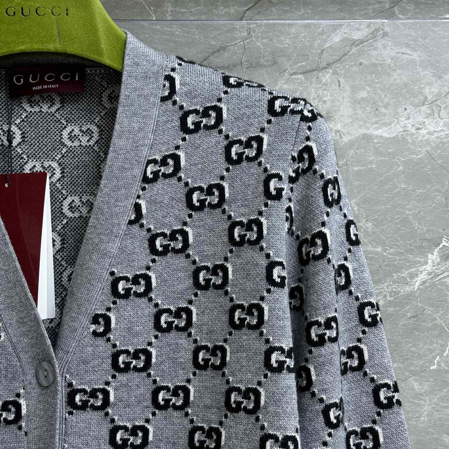 Gucci Wool Jacquard Cardigan With GG Shadow - DopestKickz