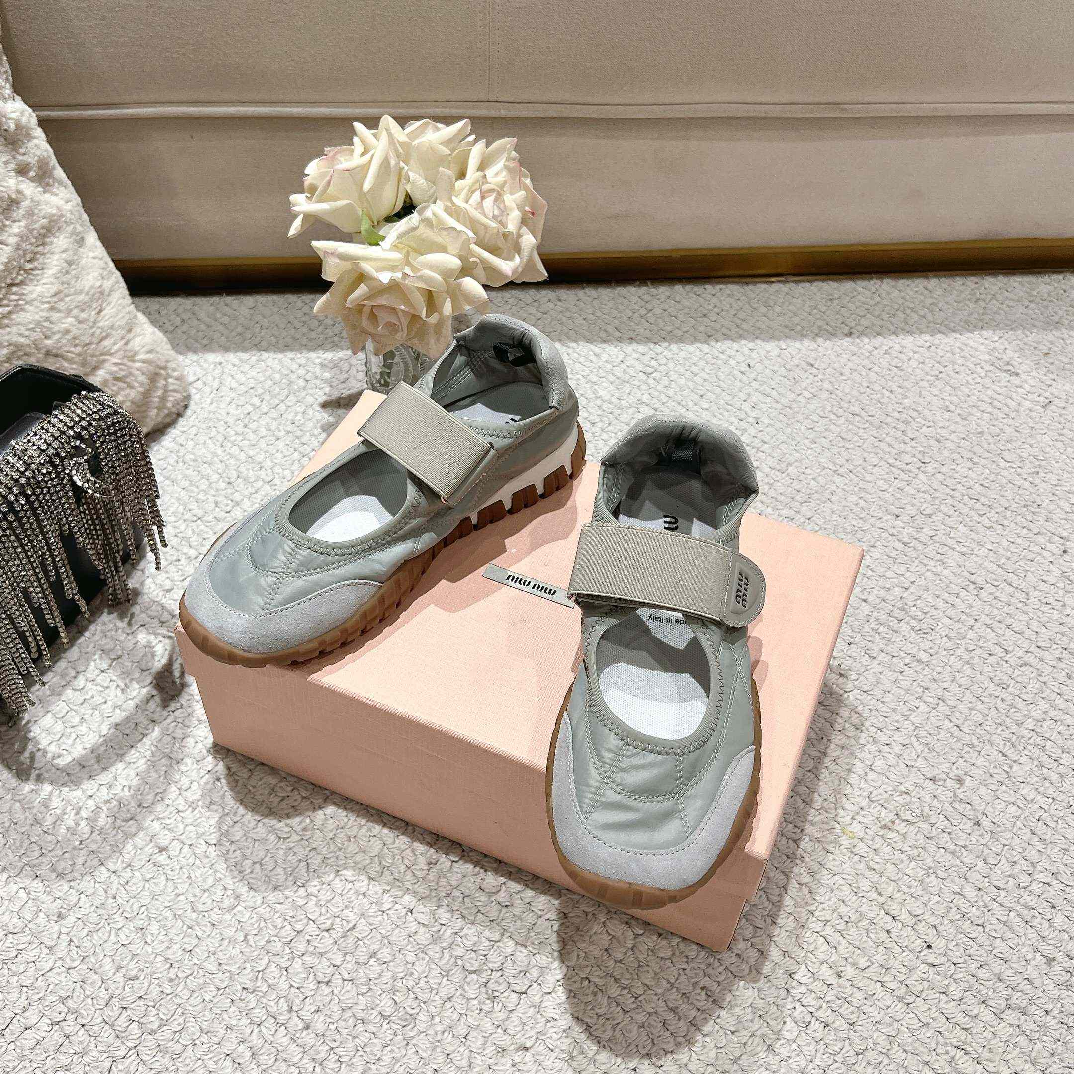 Miu Miu Tyre Technical Fabric And Suede Ballerinas - DopestKickz