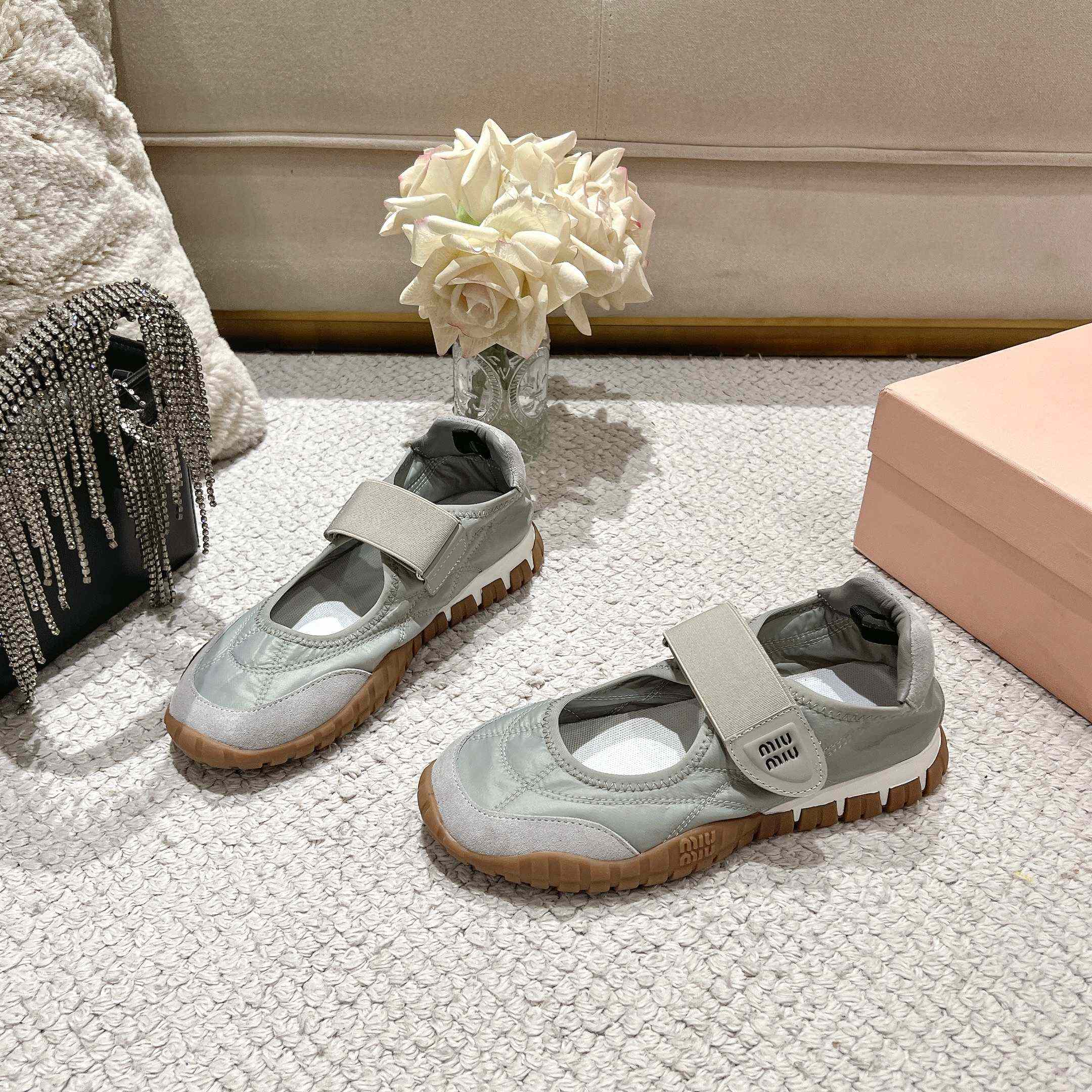 Miu Miu Tyre Technical Fabric And Suede Ballerinas - DopestKickz