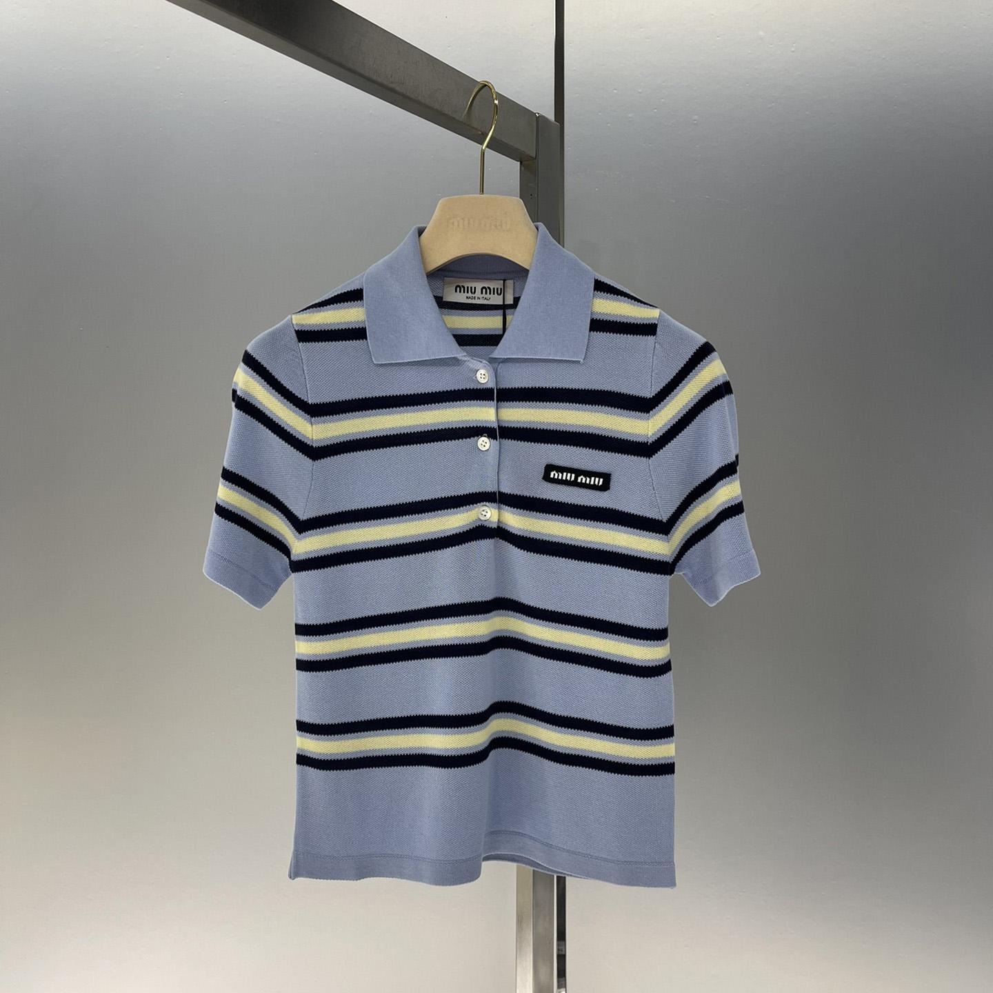 Miu Miu Striped Knitted Cotton Polo Shirt - DopestKickz
