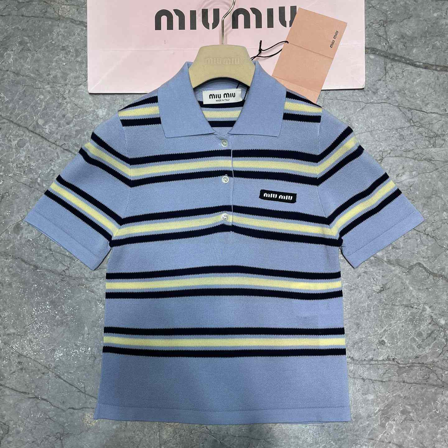 Miu Miu Striped Knitted Cotton Polo Shirt - DopestKickz