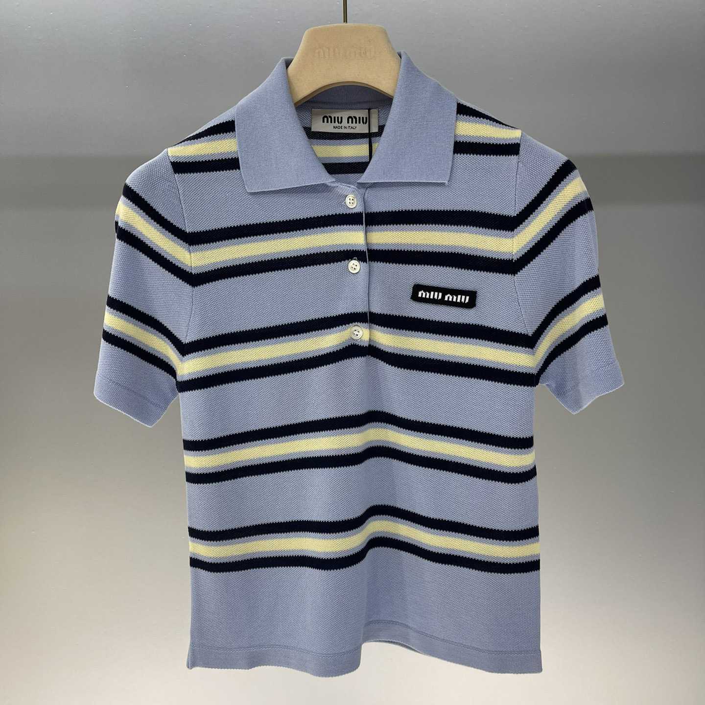 Miu Miu Striped Knitted Cotton Polo Shirt - DopestKickz
