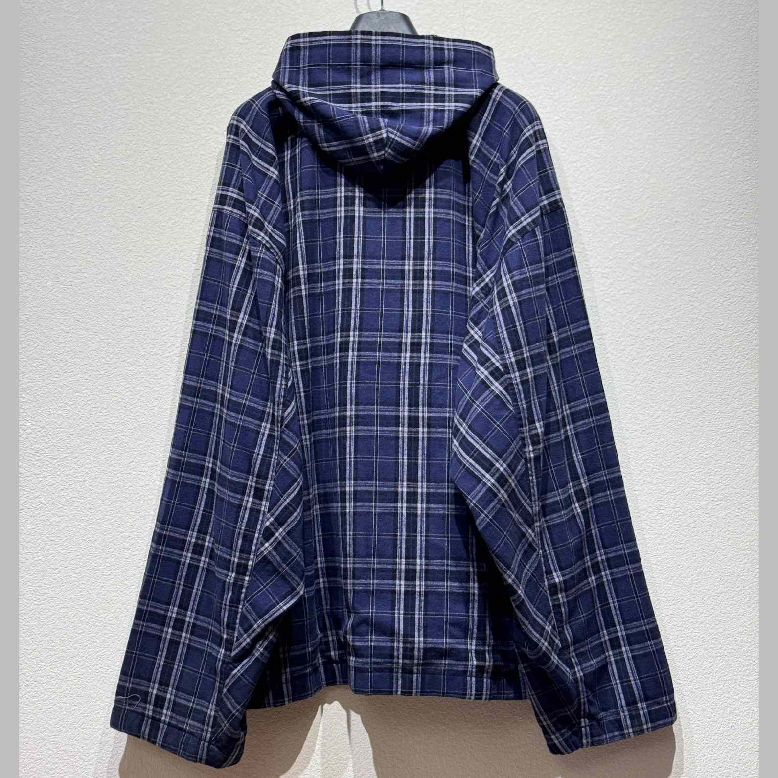 Balenciaga BB Center Logo Blue Check Hood Jacket - DopestKickz