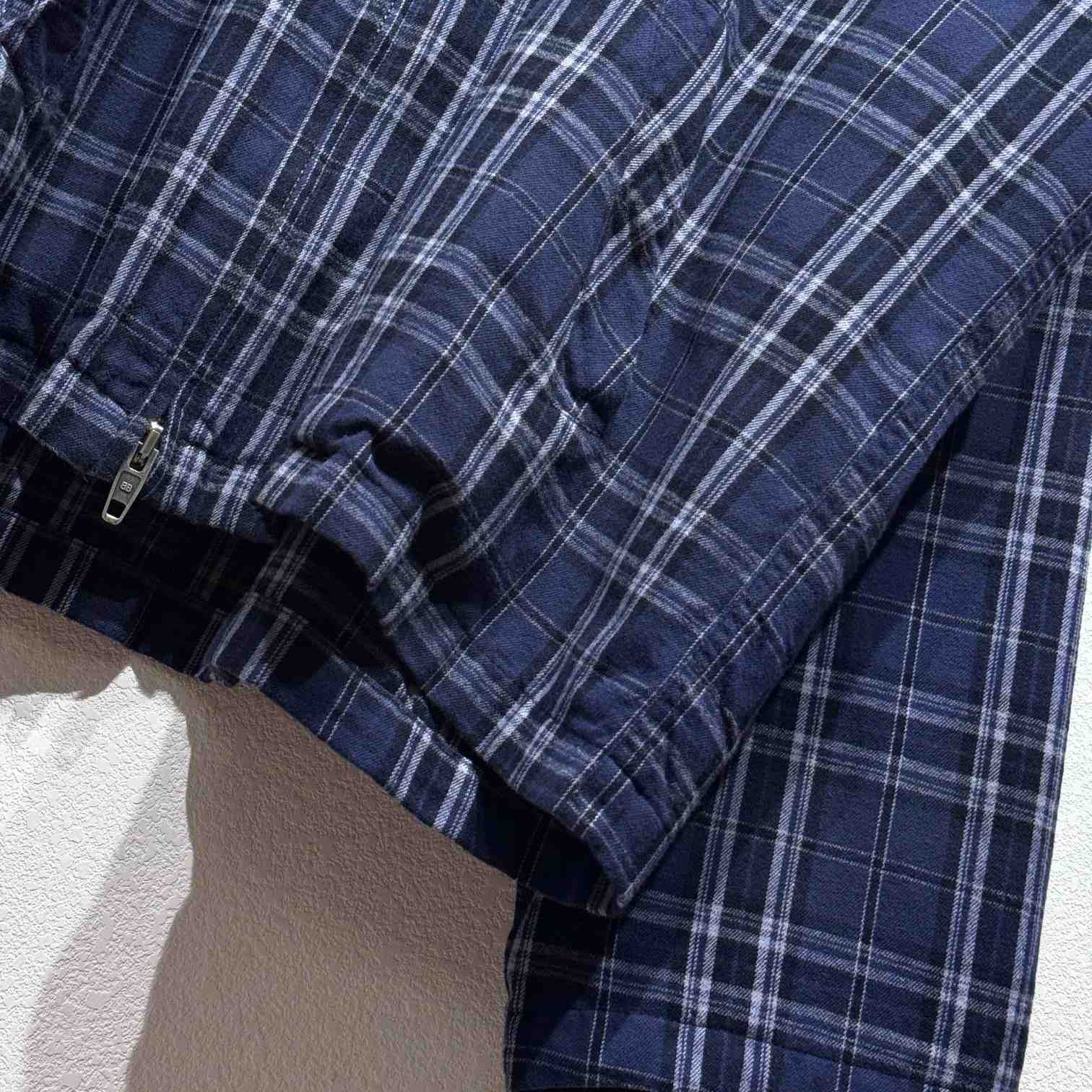 Balenciaga BB Center Logo Blue Check Hood Jacket - DopestKickz
