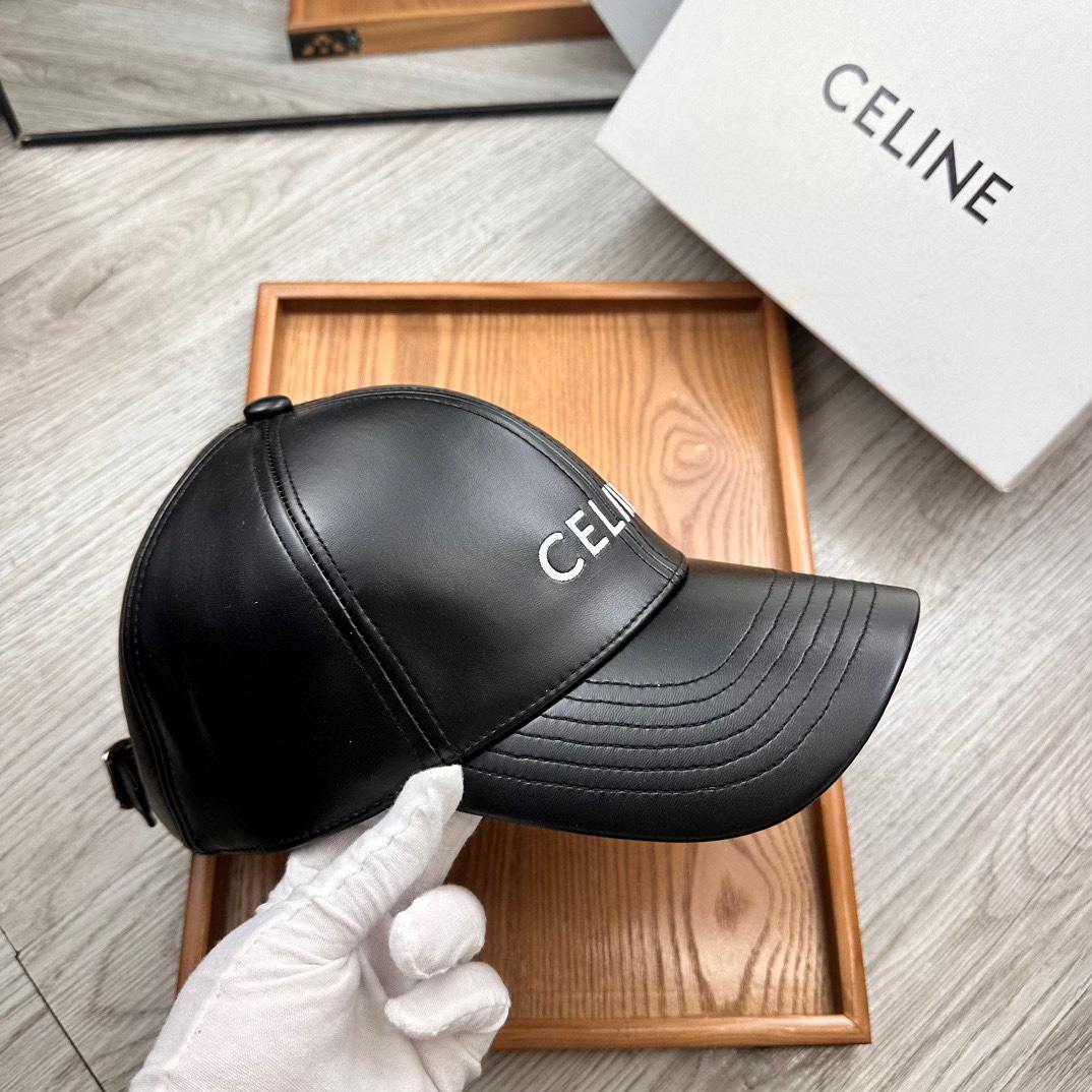 Celine Black Leather Baseball Cap - DopestKickz