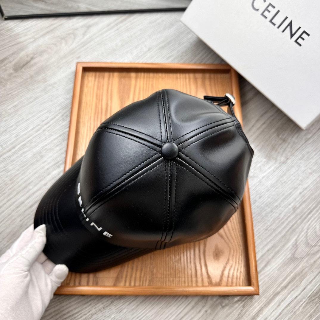 Celine Black Leather Baseball Cap - DopestKickz
