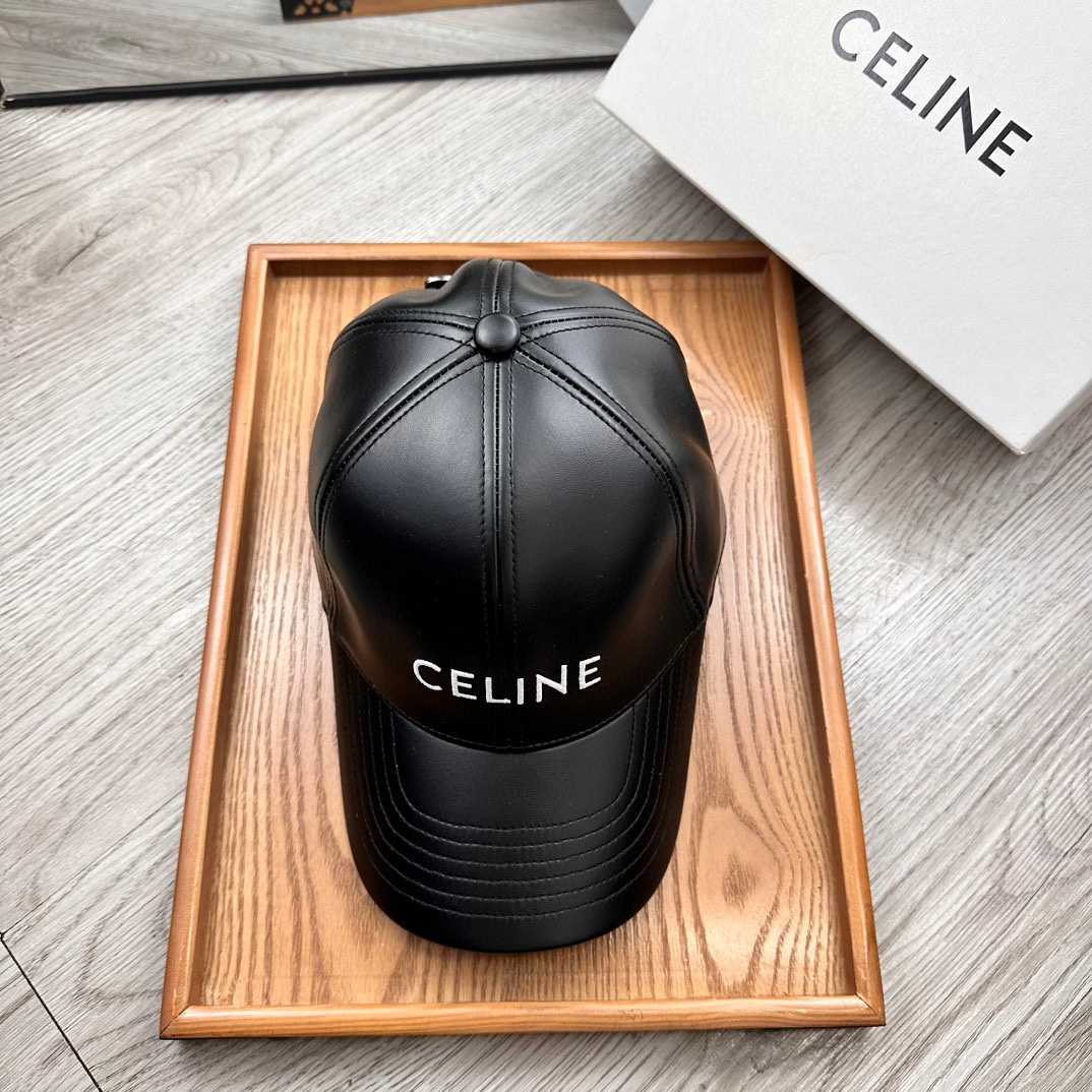 Celine Black Leather Baseball Cap - DopestKickz