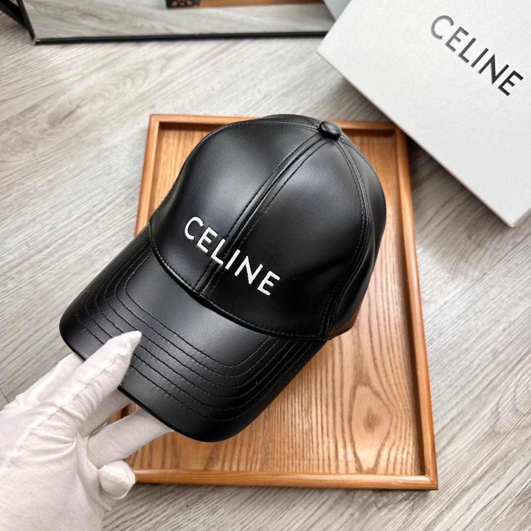 Celine Black Leather Baseball Cap - DopestKickz