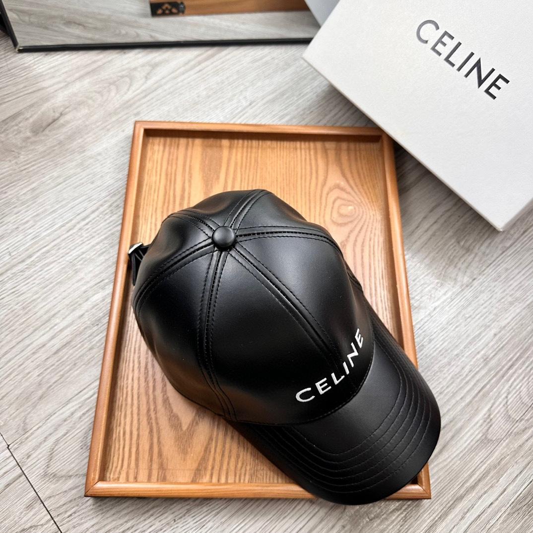 Celine Black Leather Baseball Cap - DopestKickz