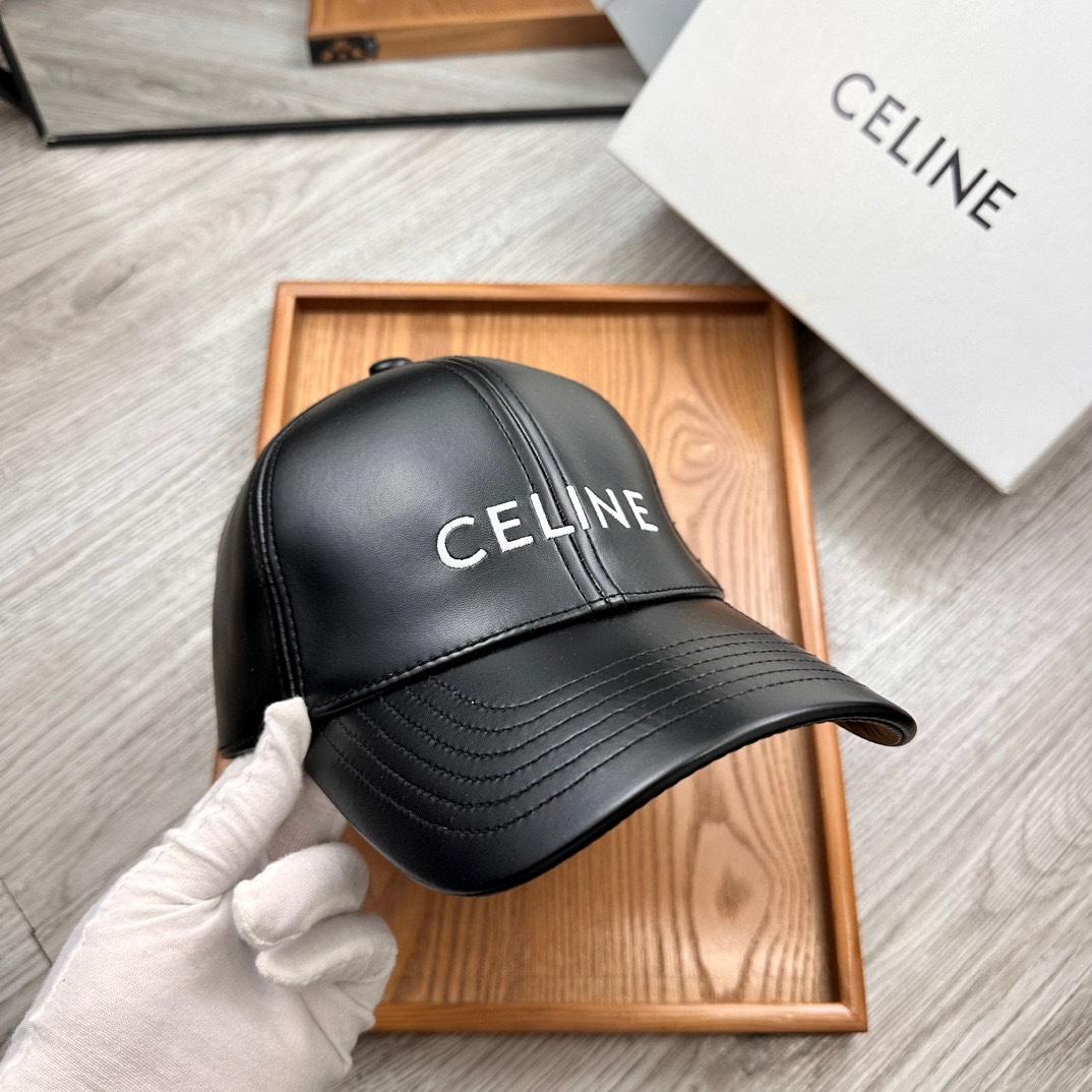 Celine Black Leather Baseball Cap - DopestKickz