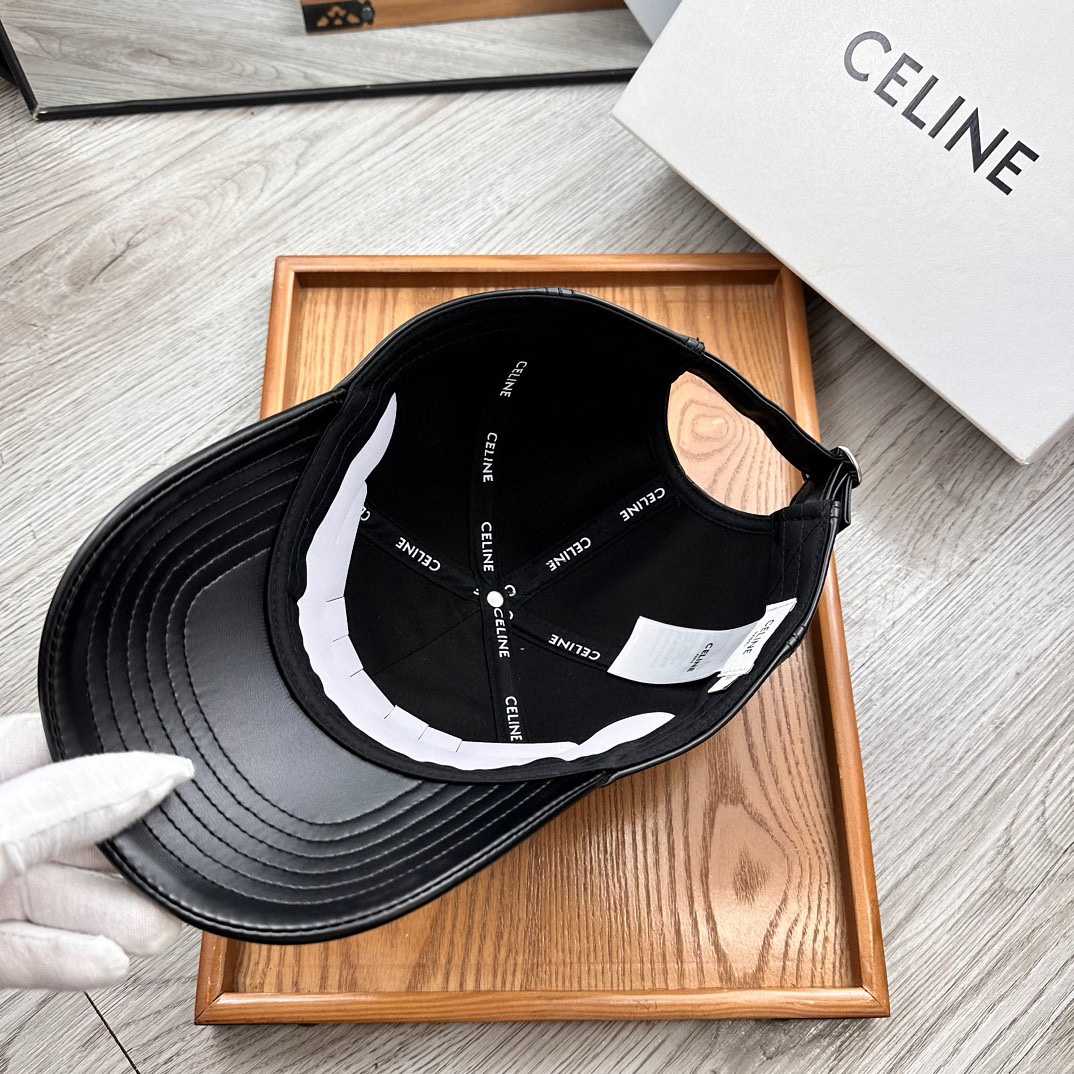 Celine Black Leather Baseball Cap - DopestKickz