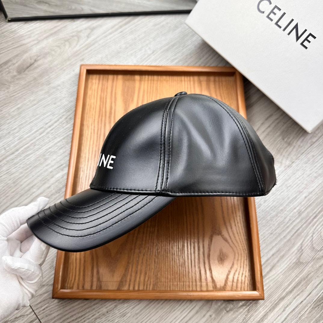 Celine Black Leather Baseball Cap - DopestKickz