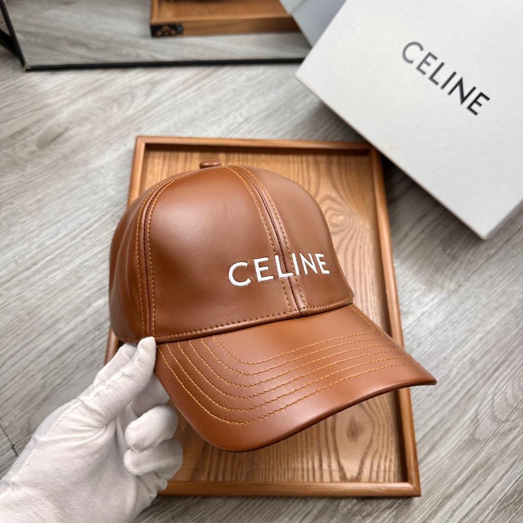 Celine Brown Leather Baseball Cap - DopestKickz