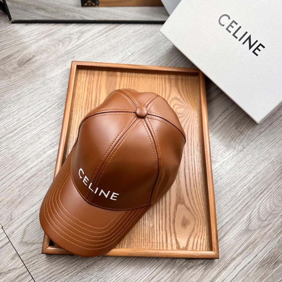 Celine Brown Leather Baseball Cap - DopestKickz
