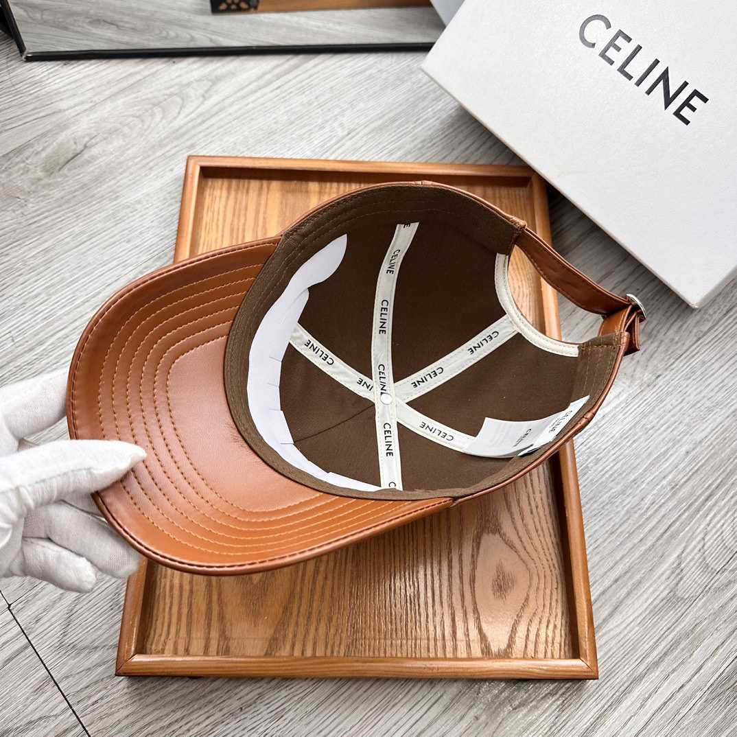 Celine Brown Leather Baseball Cap - DopestKickz