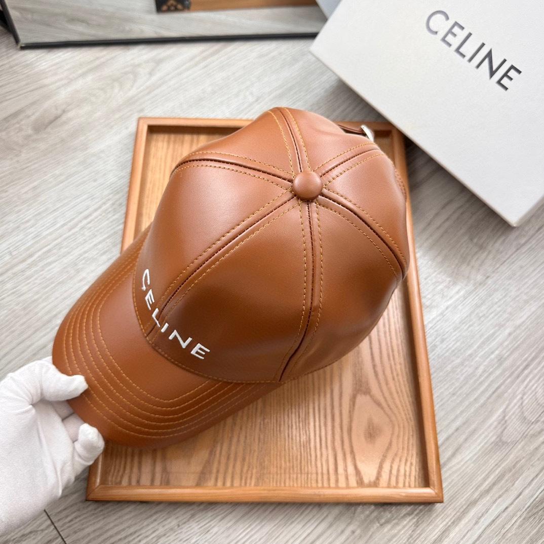 Celine Brown Leather Baseball Cap - DopestKickz