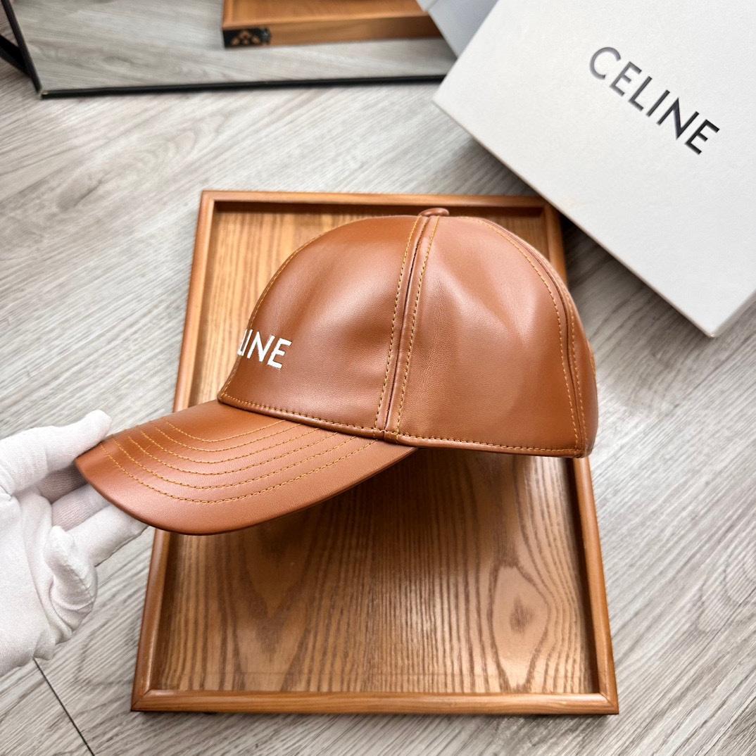 Celine Brown Leather Baseball Cap - DopestKickz
