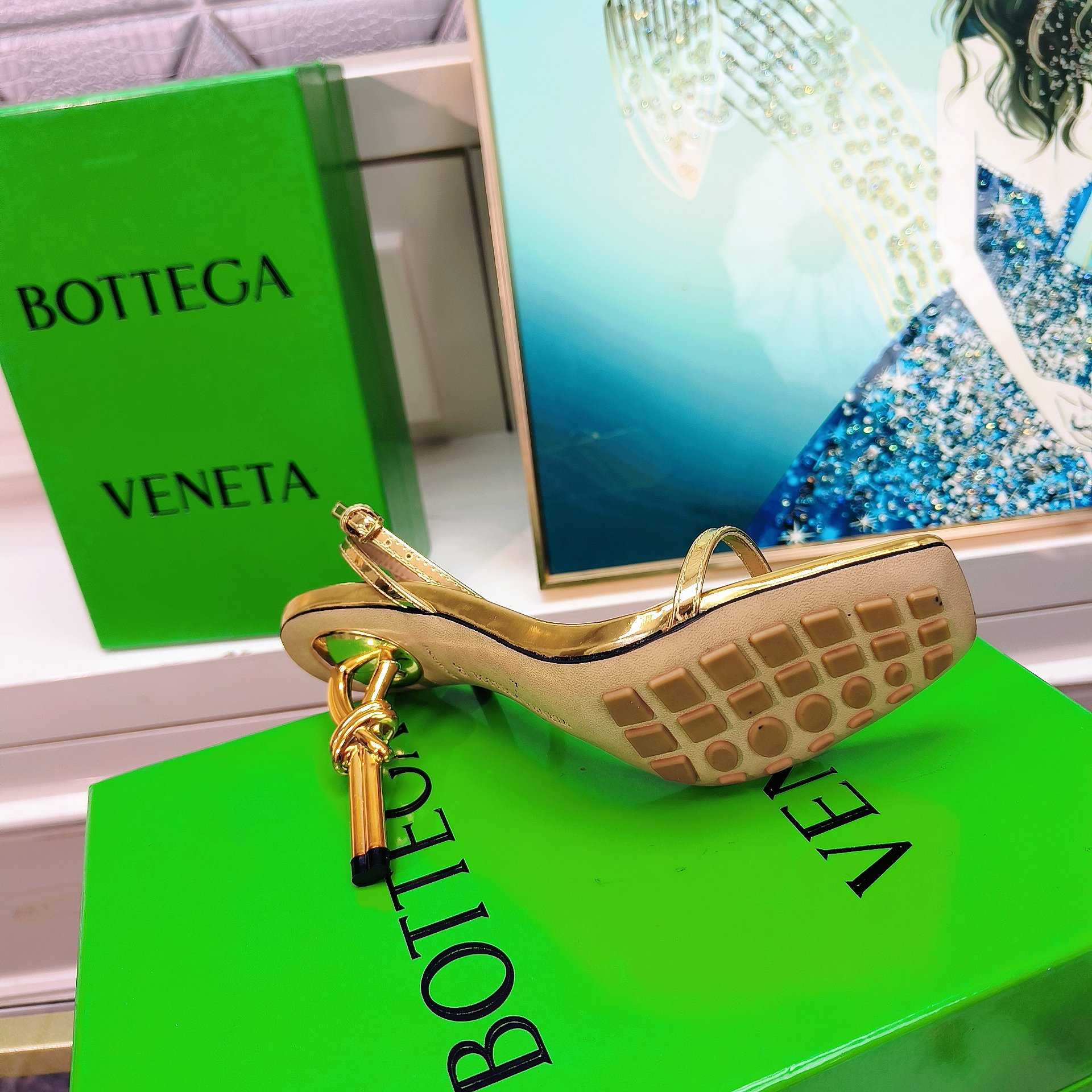 Bottega Veneta Gold Knot Gold Sandals Heels - DopestKickz