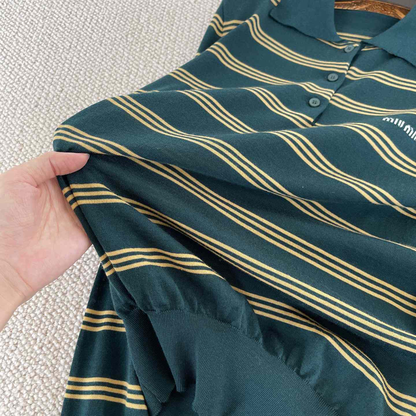 Miu Miu Women's Green and White Striped Sweater - DopestKickz