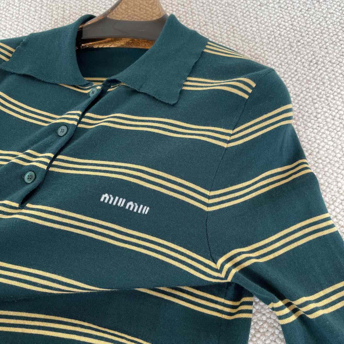 Miu Miu Women's Green and White Striped Sweater - DopestKickz