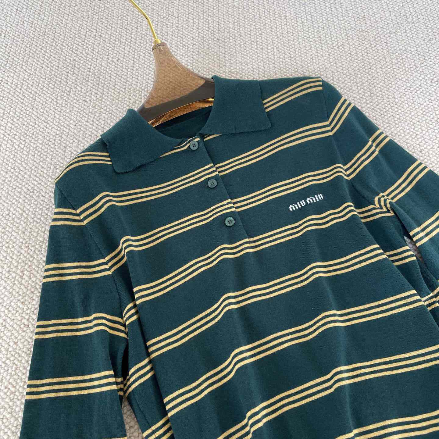 Miu Miu Women's Green and White Striped Sweater - DopestKickz